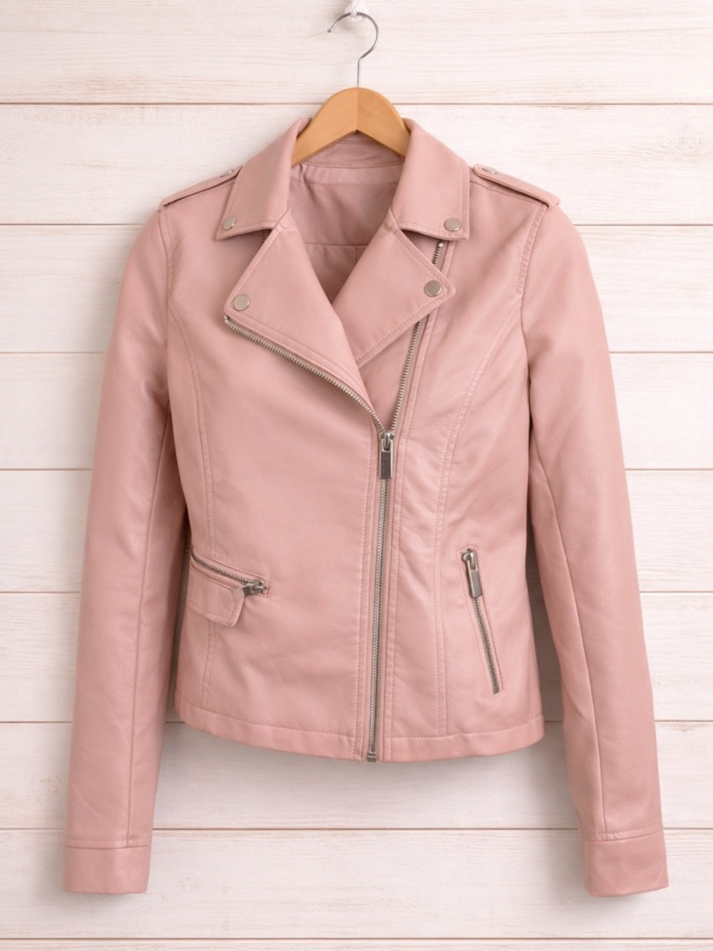Pink Moto Faux Leather Jacket, NWT, Medium